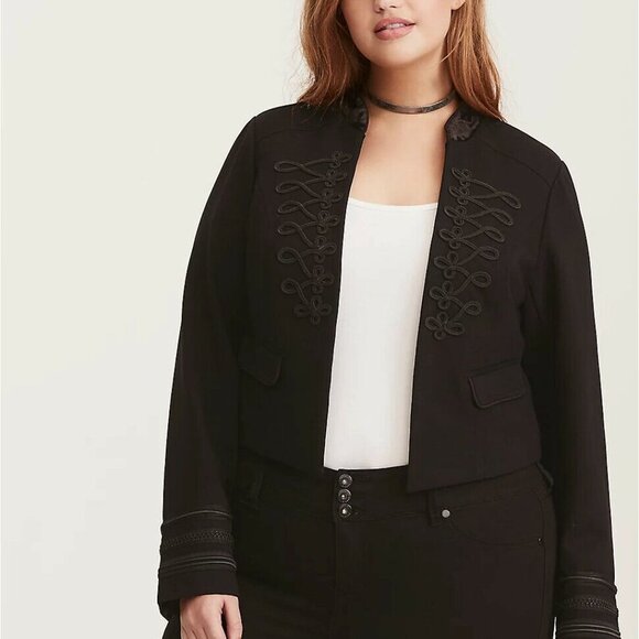 torrid Jackets & Blazers - ✨2/$20 Torrid Military Crop Jacket Black Ponte Size 00 Medium 10 H10424